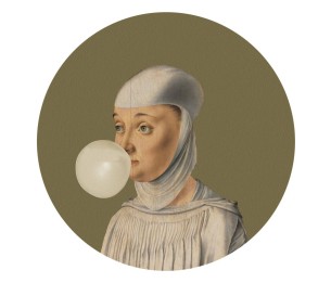 Isekleepuv tapeet Dots Woman With Bubble Gum Olive