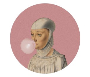 Isekleepuv tapeet Dots Woman With Bubble Gum Pink