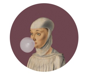 Isekleepuv tapeet Dots Woman With Bubble Gum Eggplant