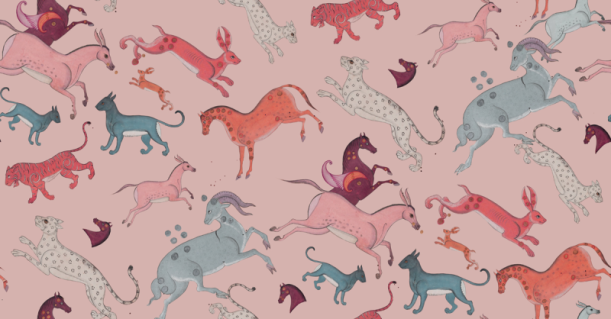 Fototapeet Oriental Animals Light Pink