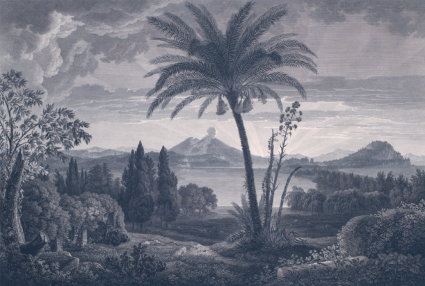 Fototapeet Tropical Volcano Vista blue